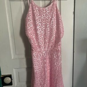 Pink Sequin Halter Dress